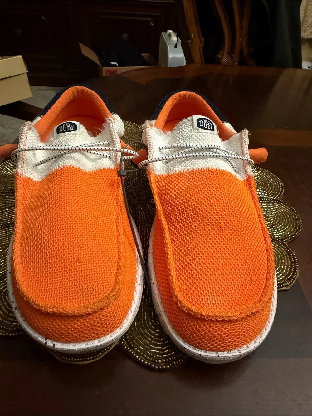 Hey Dude Kids Slip-On Sneakers in Orange, White & Navy